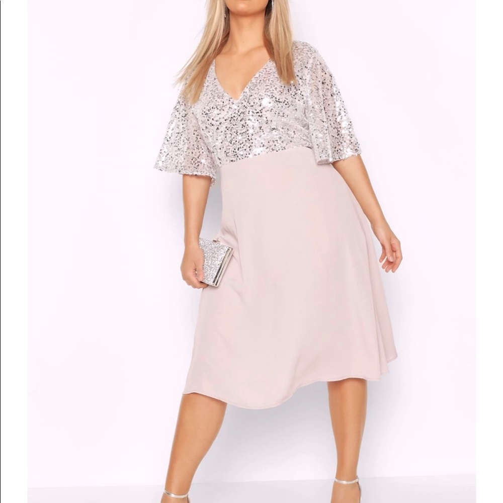 Boohoo Silver Sequin Midi Dress